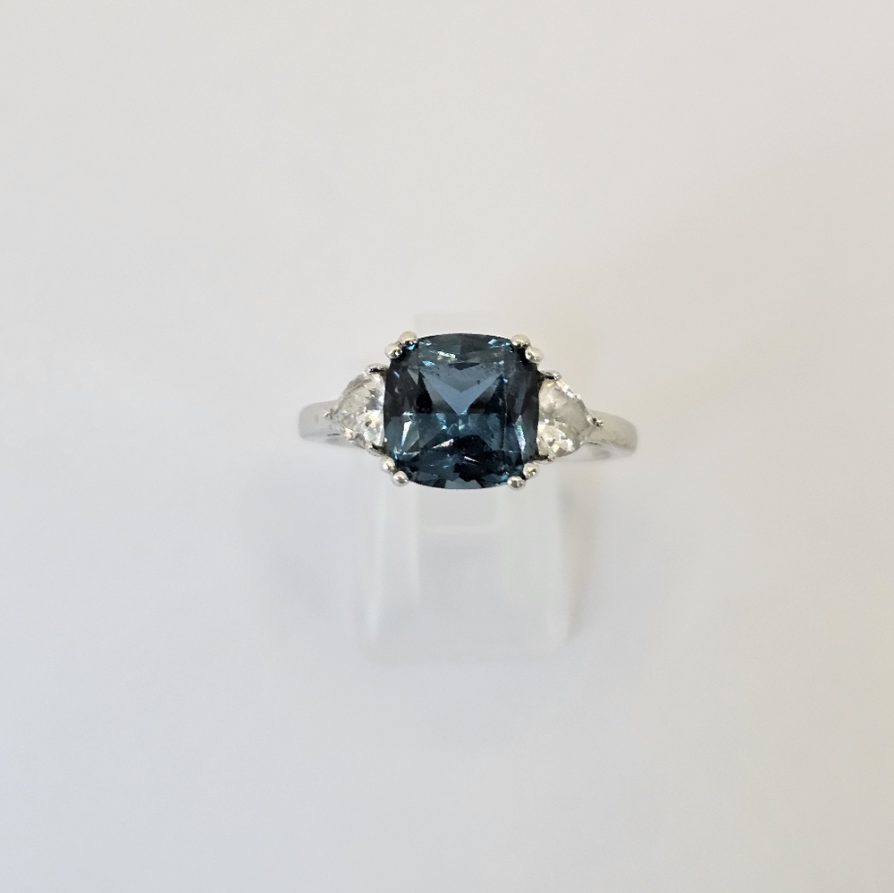 Genuine London Blue & White Topaz Ring in Rhodium Over Sterling Silver Sz 9.5!